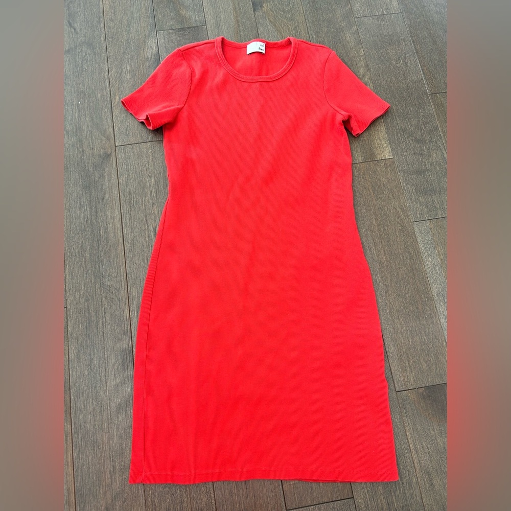 Wilfred free red ribbed fitted t shirt mini‎ dress size small